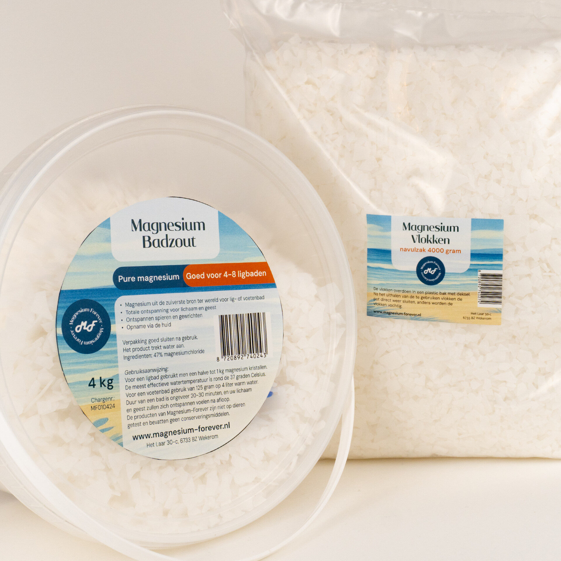 Magnesium vlokken emmer 4 kg plus 4 kg navul verpakking (max. 2 per bestelling)